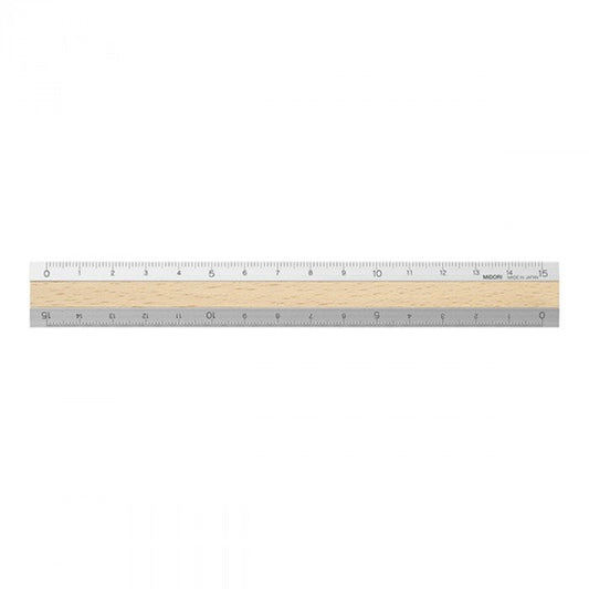 Midori 15cm Silver Ruler - Light Brown Wood