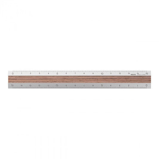 Midori 15cm Silver Ruler - Dark Brown Wood