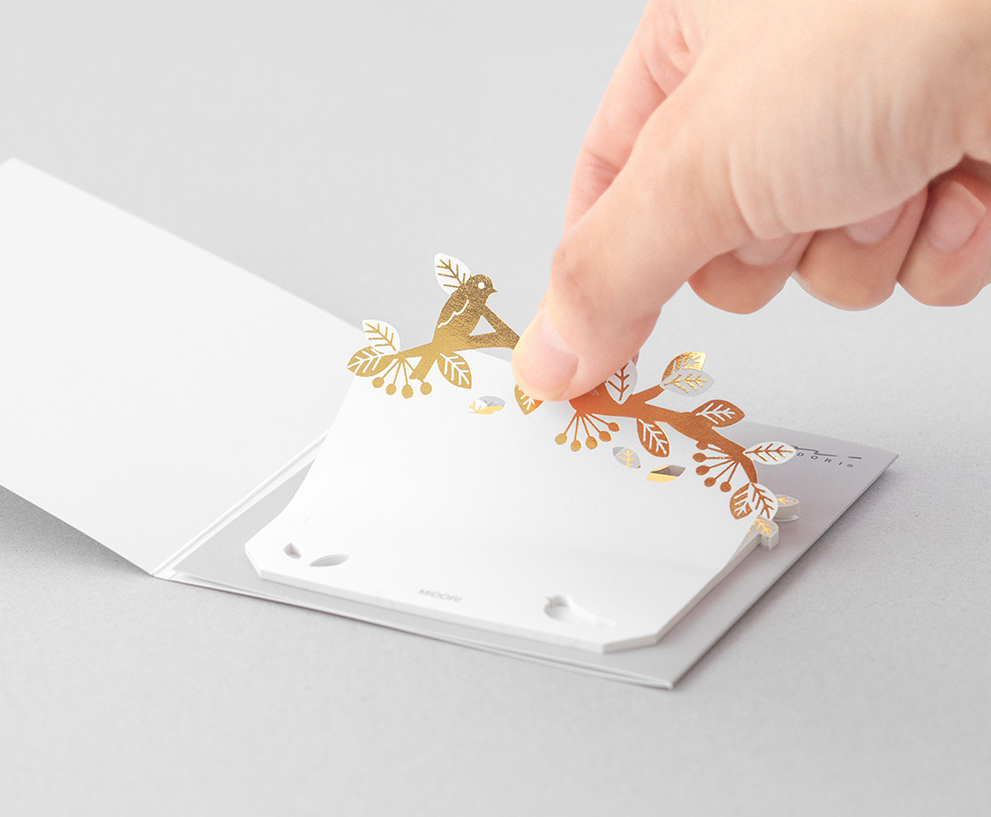 Midori Katanuki Fusen Foil Stamping Birds Sticky Notes