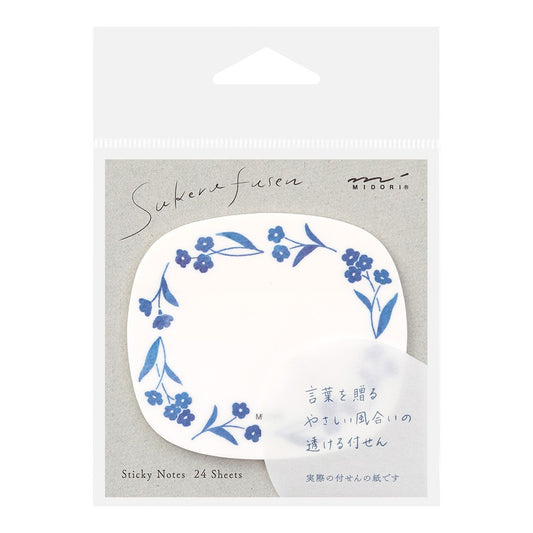 Midori Sakura Fusen Transparent Sticky Notes Blue Flowers