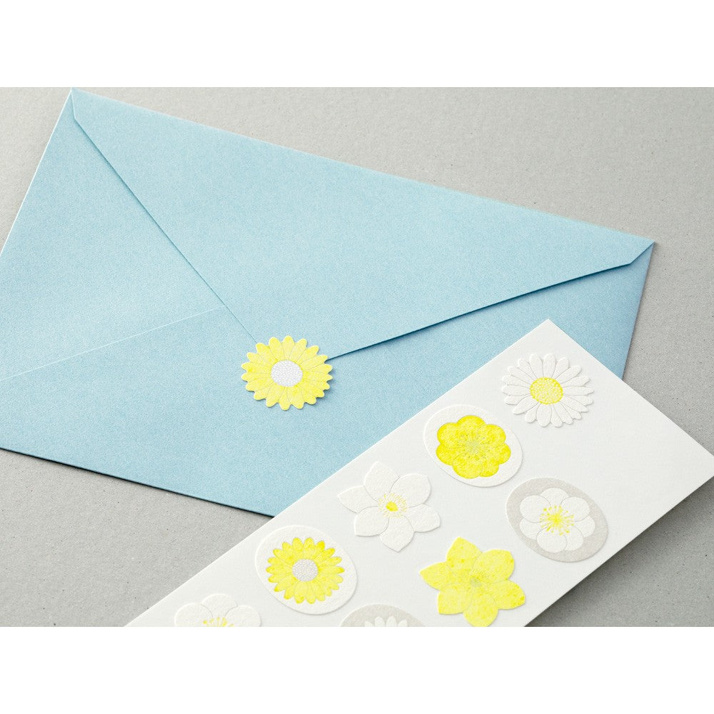 Midori 2501 Letterpress Stickers - White and Yellow Flowers