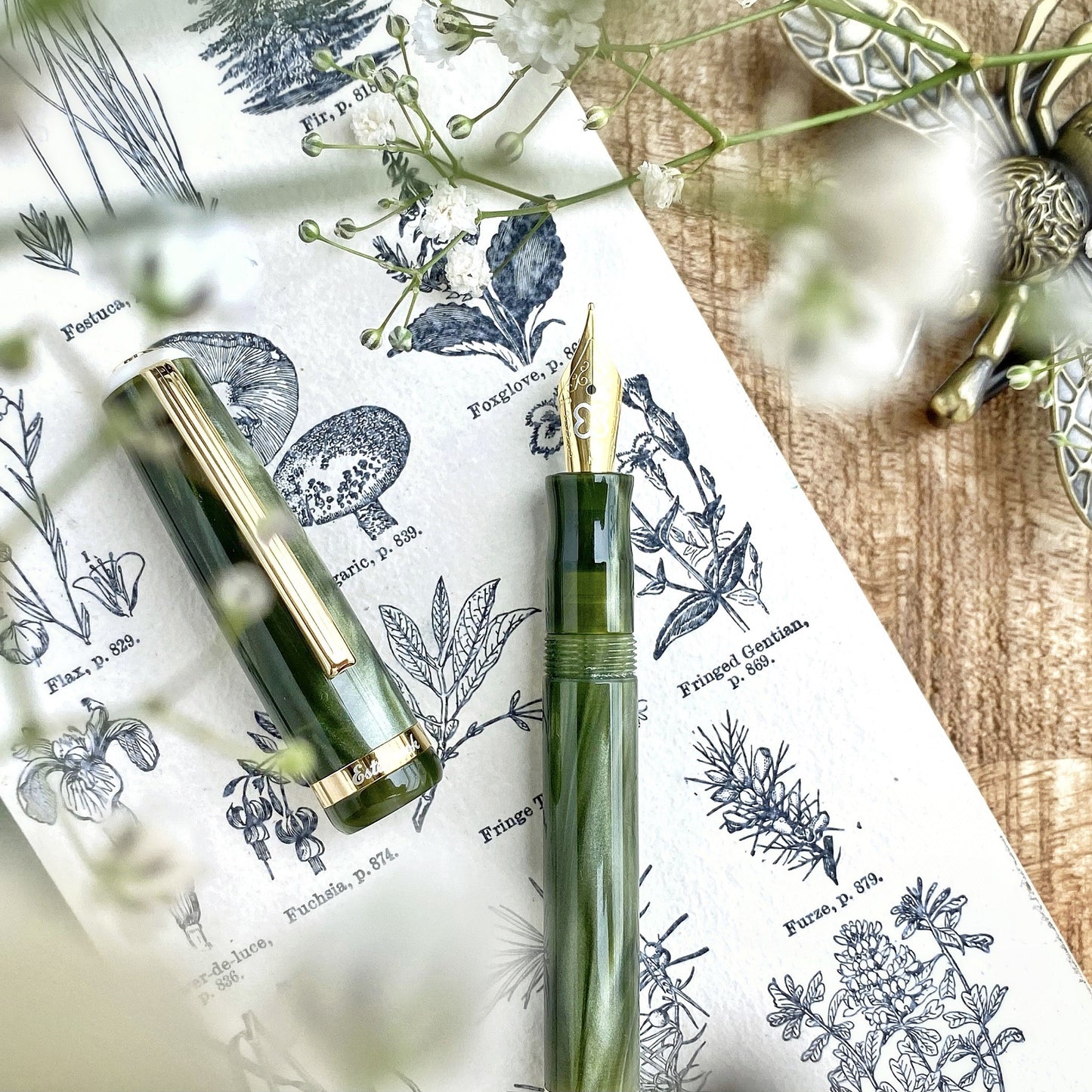 Esterbrook JR Pocket Palm Green Gold Trim Fountain Pen