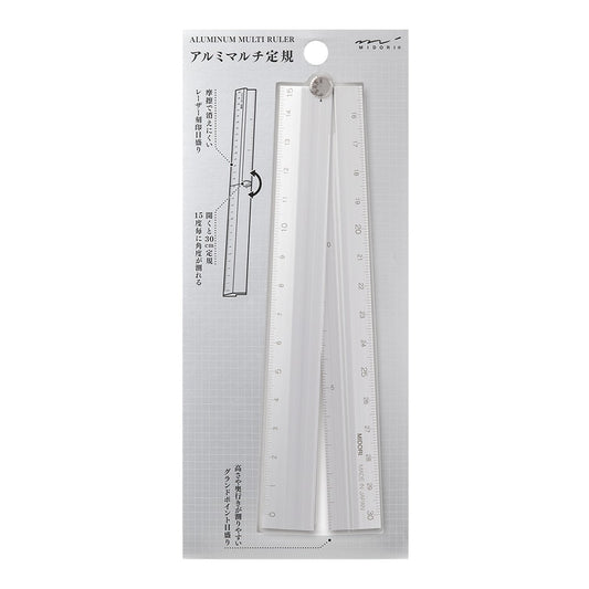 Midori 30cm Foldable Aluminium Ruler Silver
