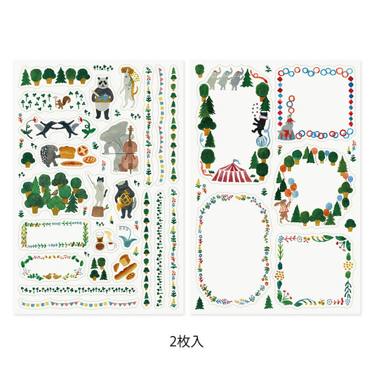 Midori Yuru Log Stickers 2 Sheets | Forest Animals