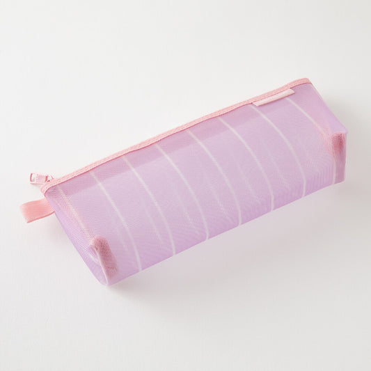 Mesh Pen Case with Gusset Stripe Purple
