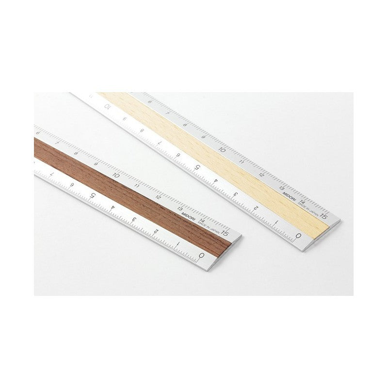 Midori 15cm Silver Ruler - Light Brown Wood