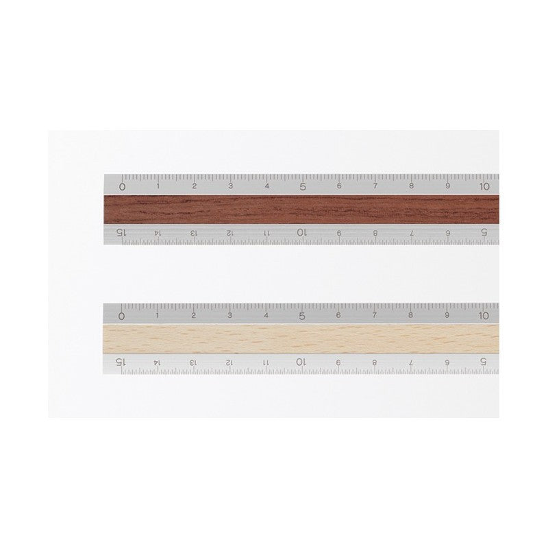Midori 15cm Silver Ruler - Light Brown Wood