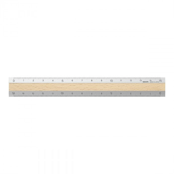 Midori 15cm Silver Ruler - Light Brown Wood