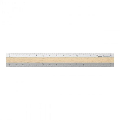 Midori 15cm Silver Ruler - Light Brown Wood
