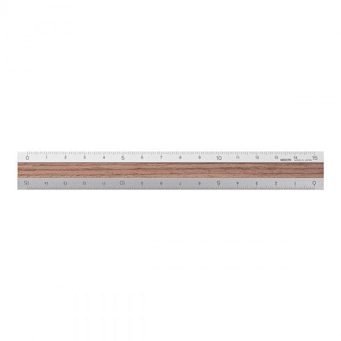 Midori 15cm Silver Ruler - Dark Brown Wood