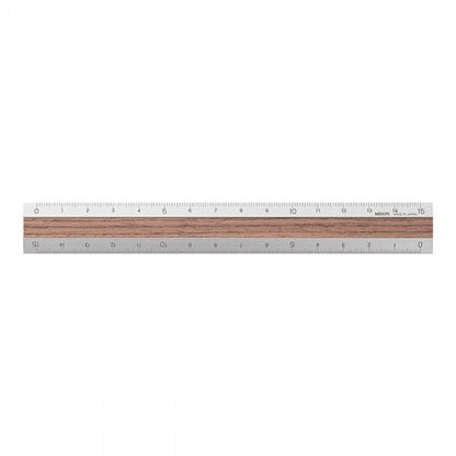 Midori 15cm Silver Ruler - Dark Brown Wood