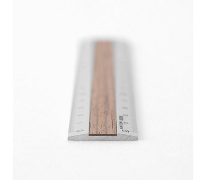 Midori 15cm Silver Ruler - Dark Brown Wood
