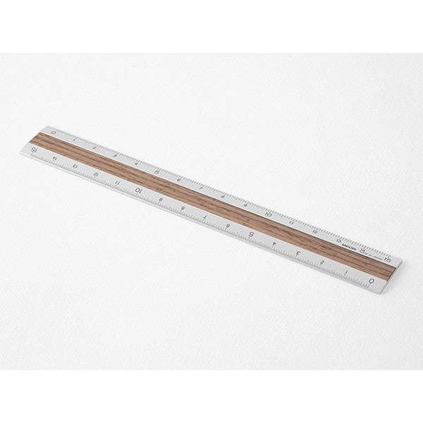 Midori 15cm Silver Ruler - Dark Brown Wood