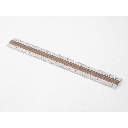Midori 15cm Silver Ruler - Dark Brown Wood