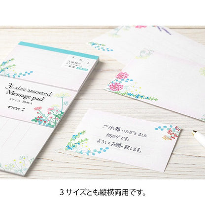 Midori 3-size assorted Message Pad - Botanical