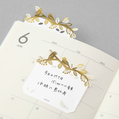 Midori Katanuki Fusen Foil Stamping Birds Sticky Notes