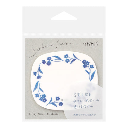 Midori Sakura Fusen Transparent Sticky Notes Blue Flowers