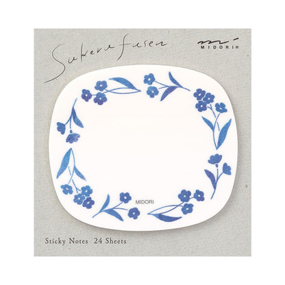 Midori Sakura Fusen Transparent Sticky Notes Blue Flowers