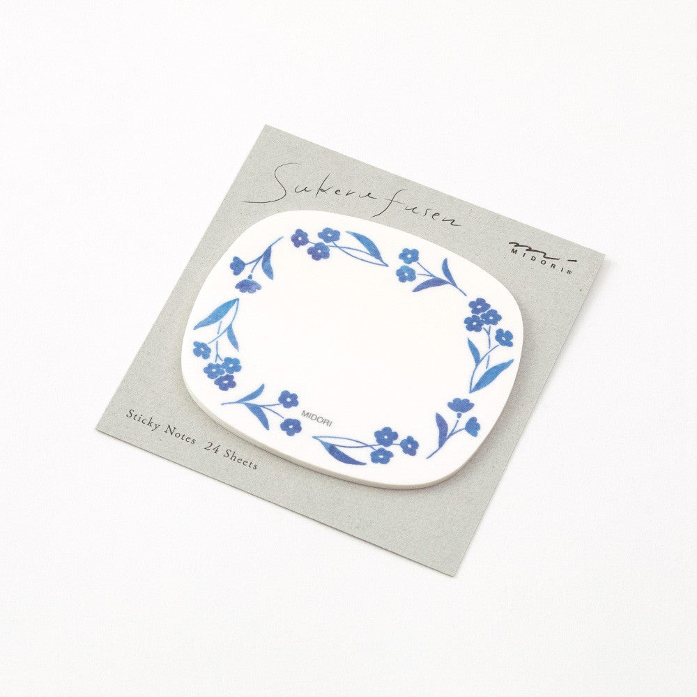Midori Sakura Fusen Transparent Sticky Notes Blue Flowers