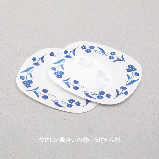 Midori Sakura Fusen Transparent Sticky Notes Blue Flowers