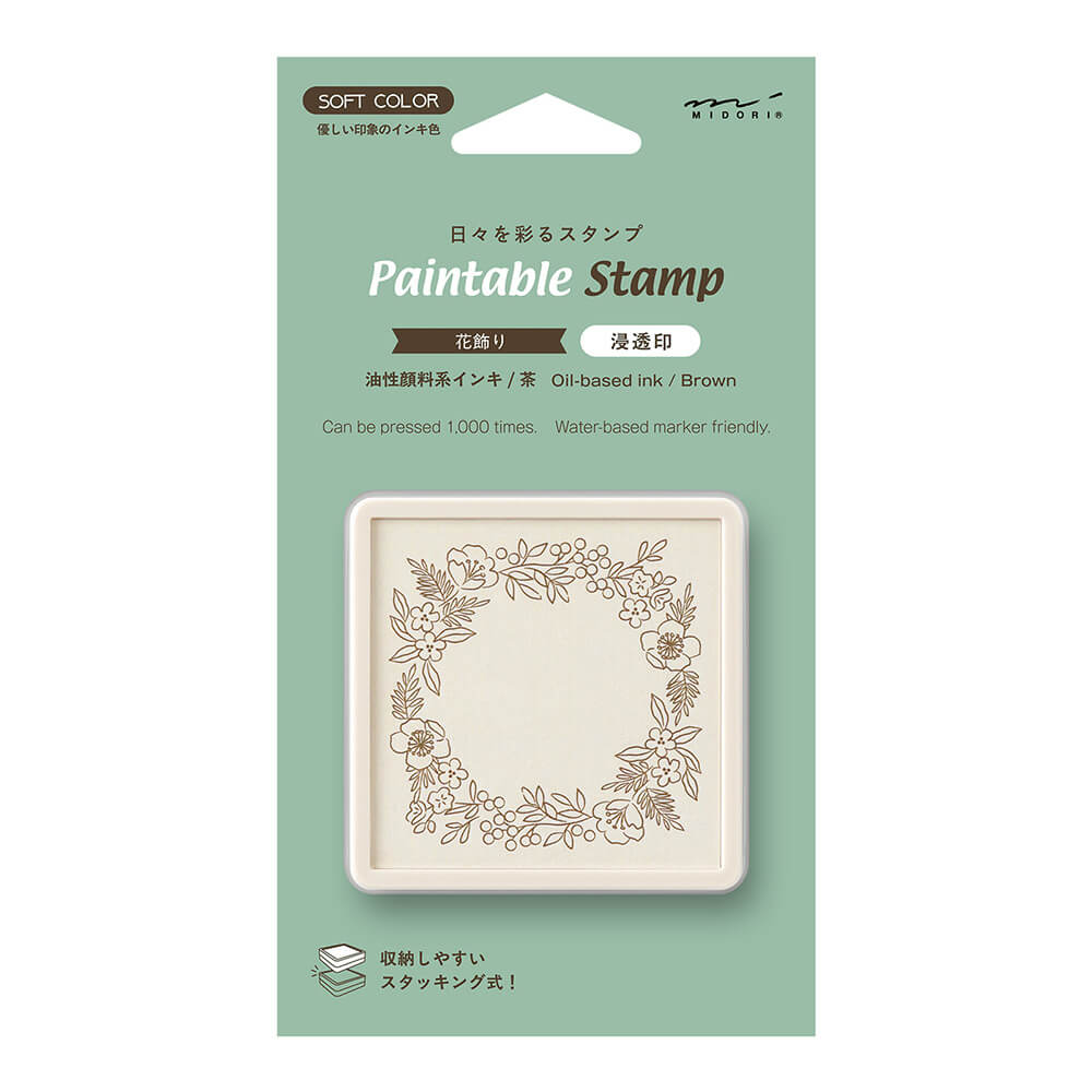 Pieczątka Midori Paintable Stamp Pre-inked Soft Color | Kwiaty brązowa