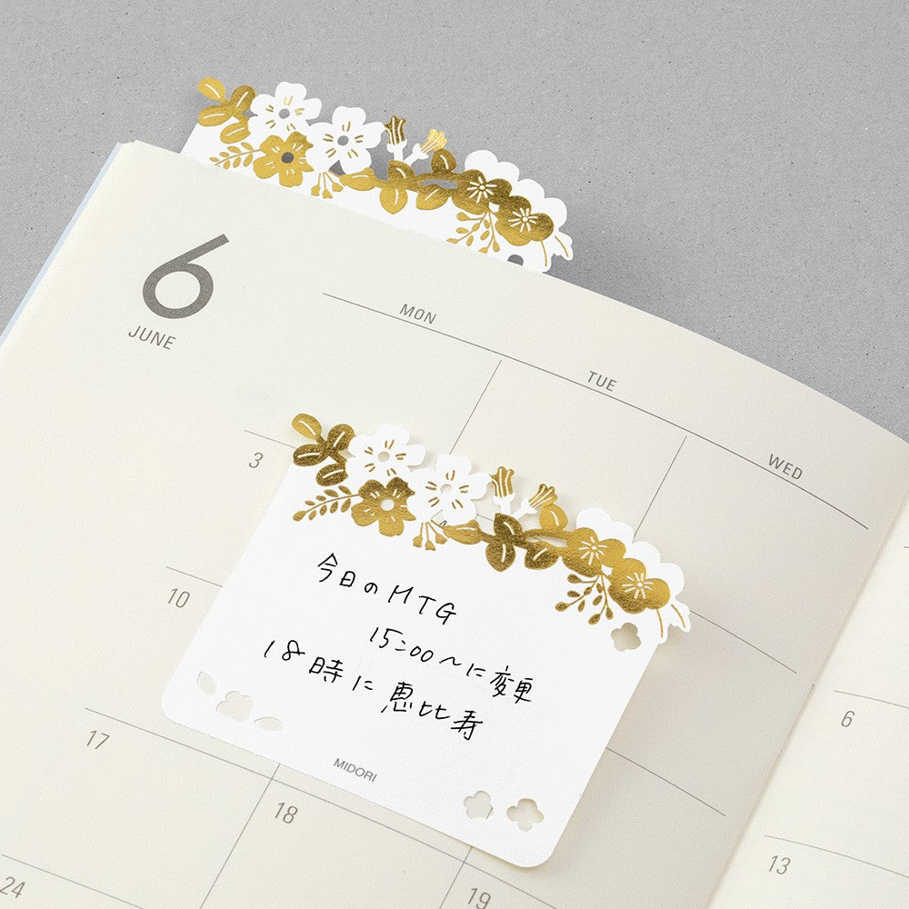 Midori Katanuki Fusen Foil Stamping Sticky Notes - Flowers