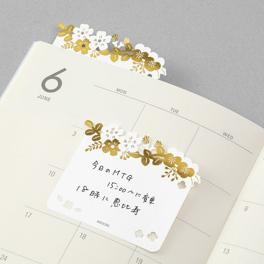 Midori Katanuki Fusen Foil Stamping Sticky Notes - Flowers