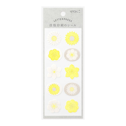 Midori 2501 Letterpress Stickers - White and Yellow Flowers