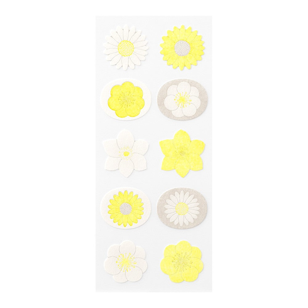 Midori 2501 Letterpress Stickers - White and Yellow Flowers