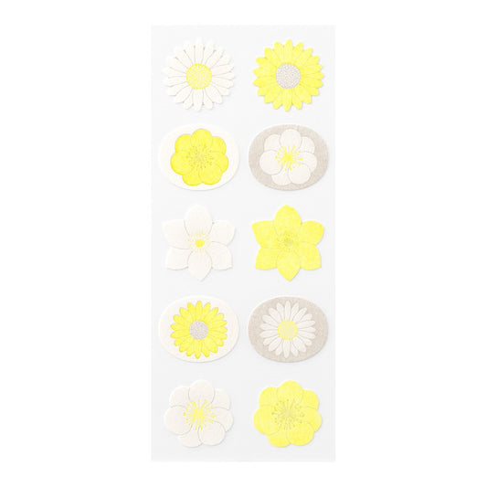 Midori 2501 Letterpress Stickers - White and Yellow Flowers