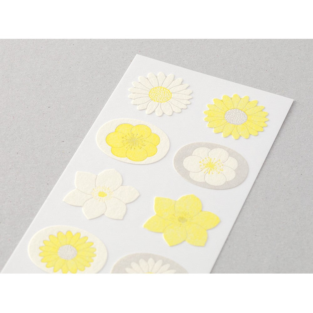 Midori 2501 Letterpress Stickers - White and Yellow Flowers