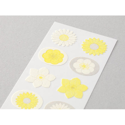 Midori 2501 Letterpress Stickers - White and Yellow Flowers