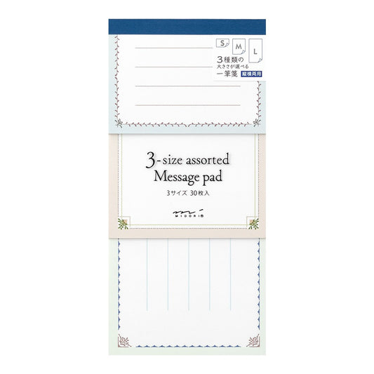 Midori 3-size assorted Message Pad - Decoration lines
