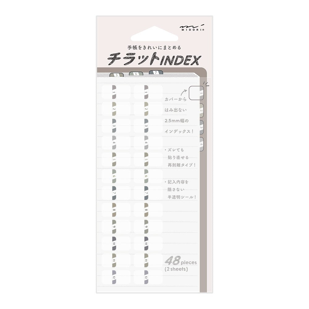 Midori Index Label Chiratto Stickers Numbers Grey