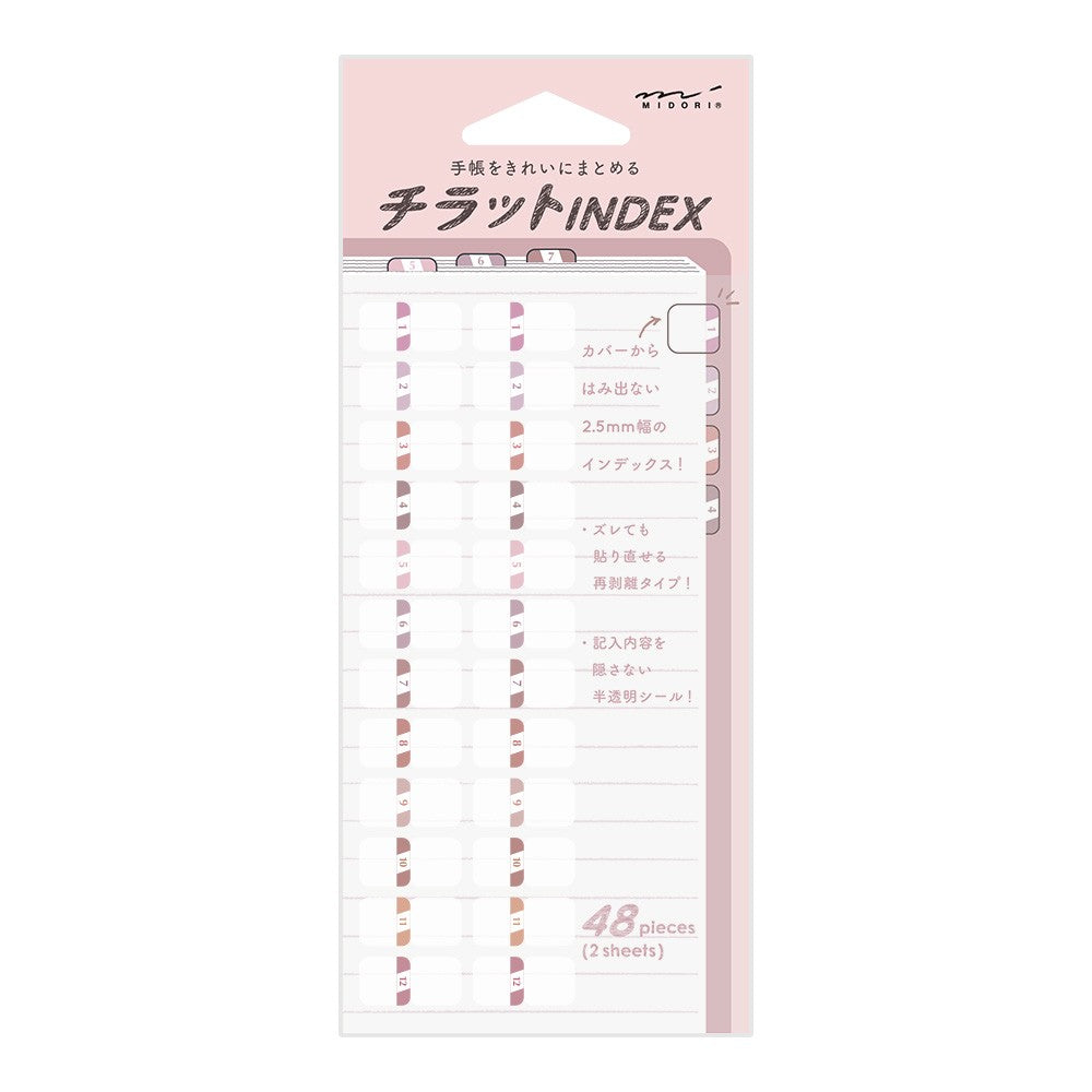 Midori Chiratto Index Labels - Numbers Pink