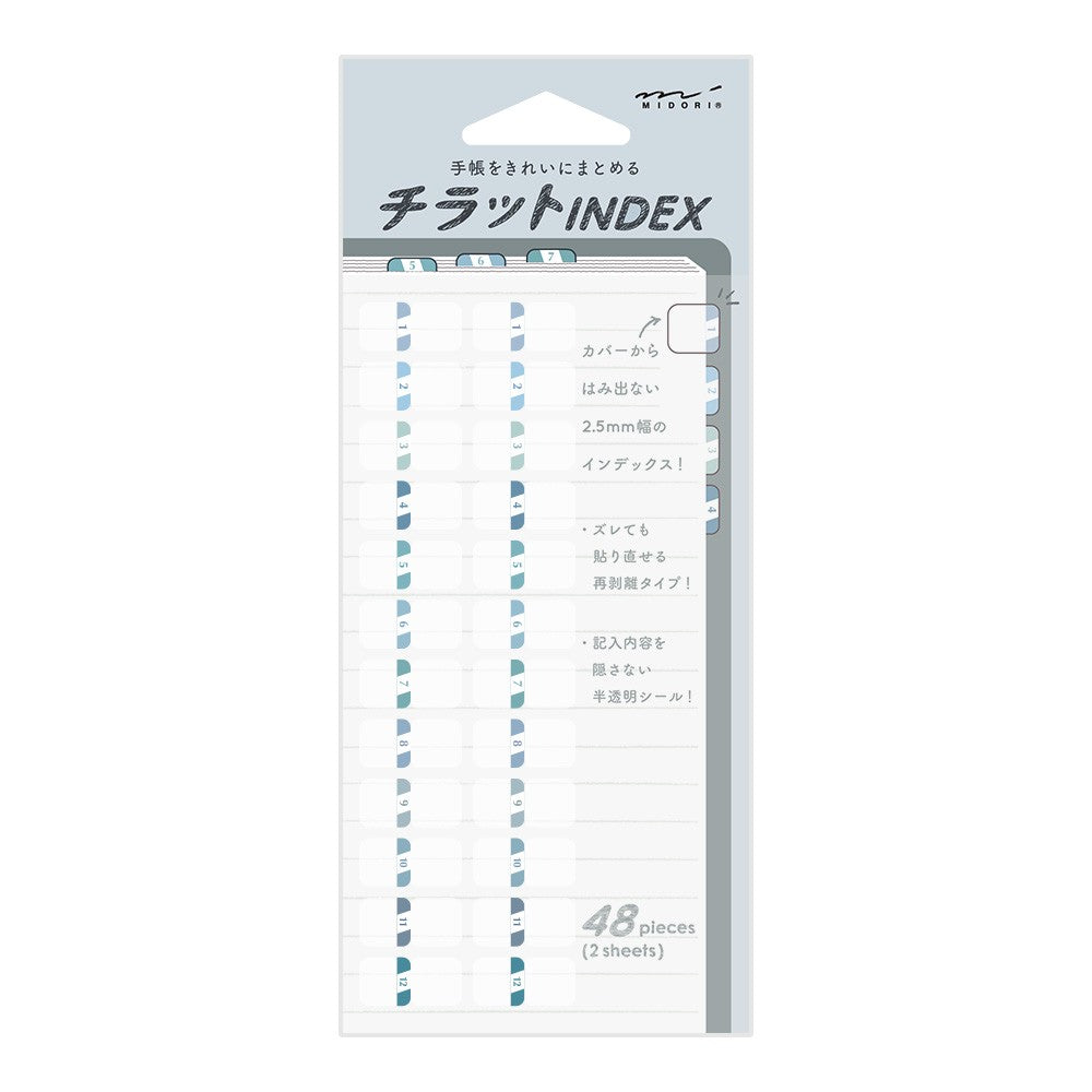 Midori Index Label Chiratto Stickers Numbers Blue