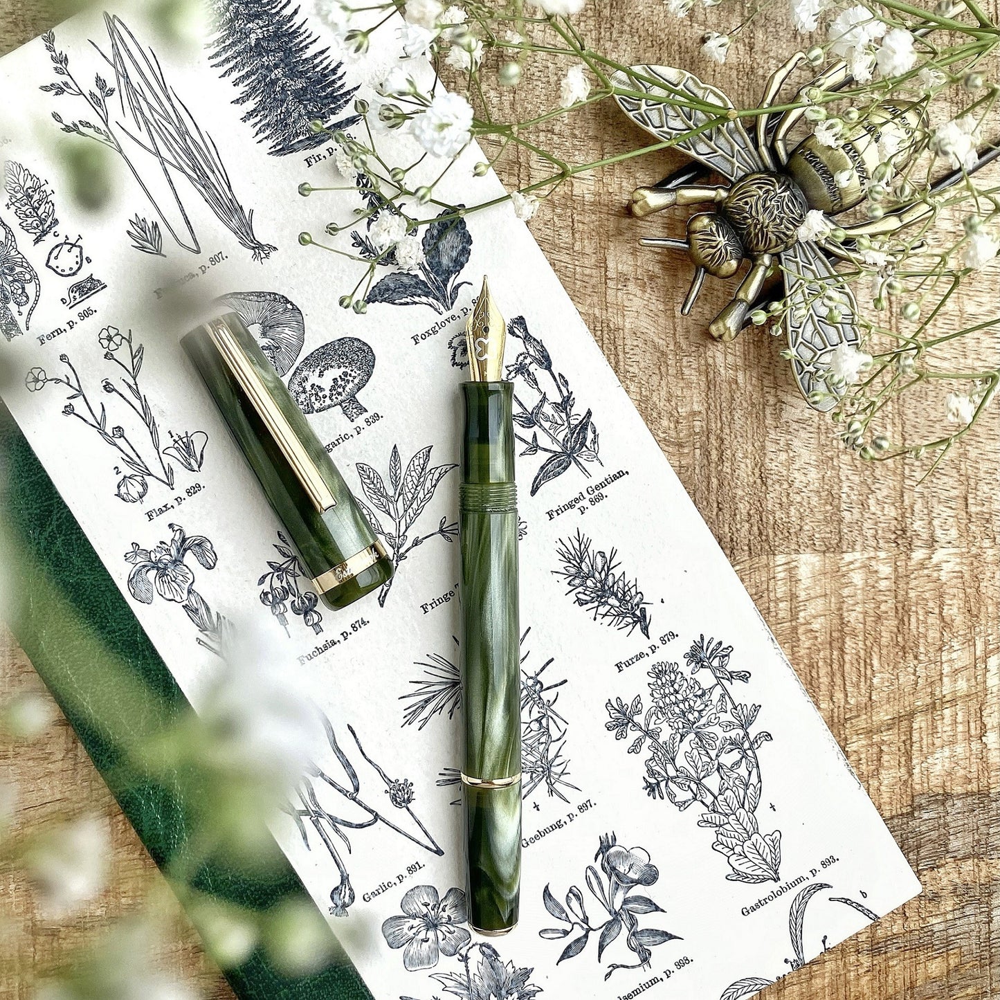 Esterbrook JR Pocket Palm Green Gold Trim Fountain Pen