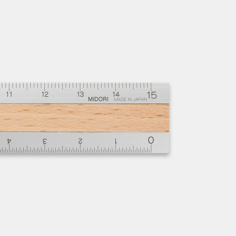 Midori 15cm Silver Ruler - Light Brown Wood