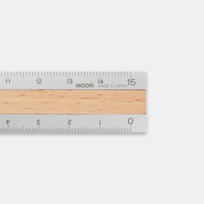 Midori 15cm Silver Ruler - Light Brown Wood