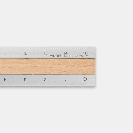 Midori 15cm Silver Ruler - Light Brown Wood