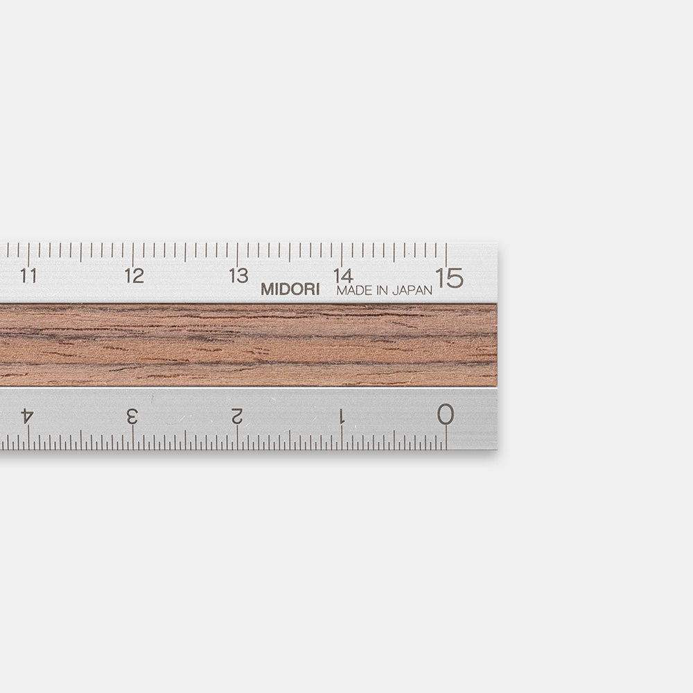 Midori 15cm Silver Ruler - Dark Brown Wood