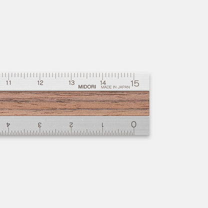 Midori 15cm Silver Ruler - Dark Brown Wood