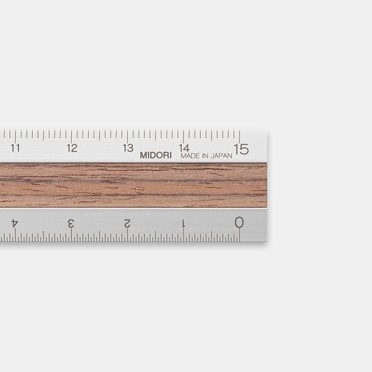 Midori 15cm Silver Ruler - Dark Brown Wood