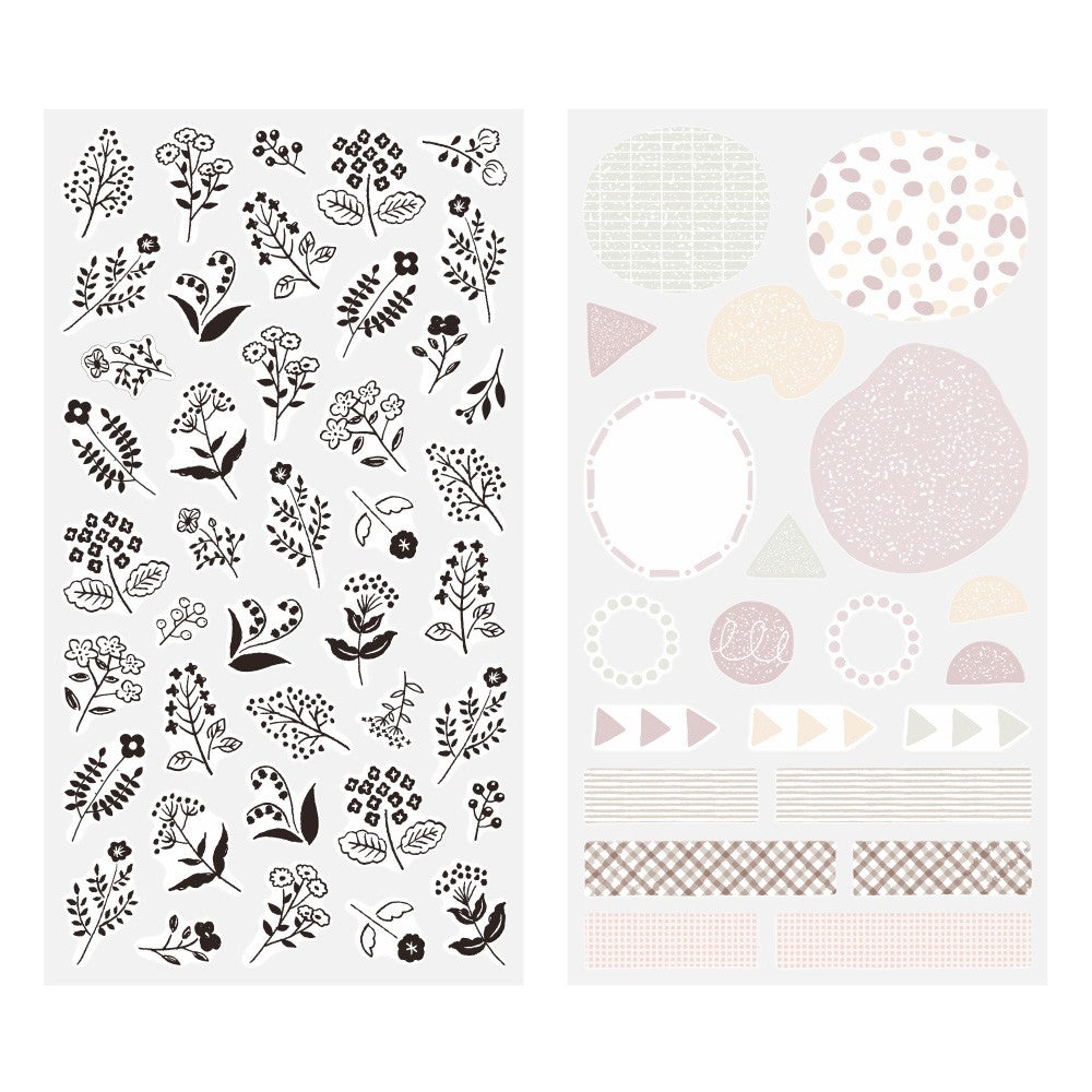 Midori Two Sheets Stickers | Monotone Flower