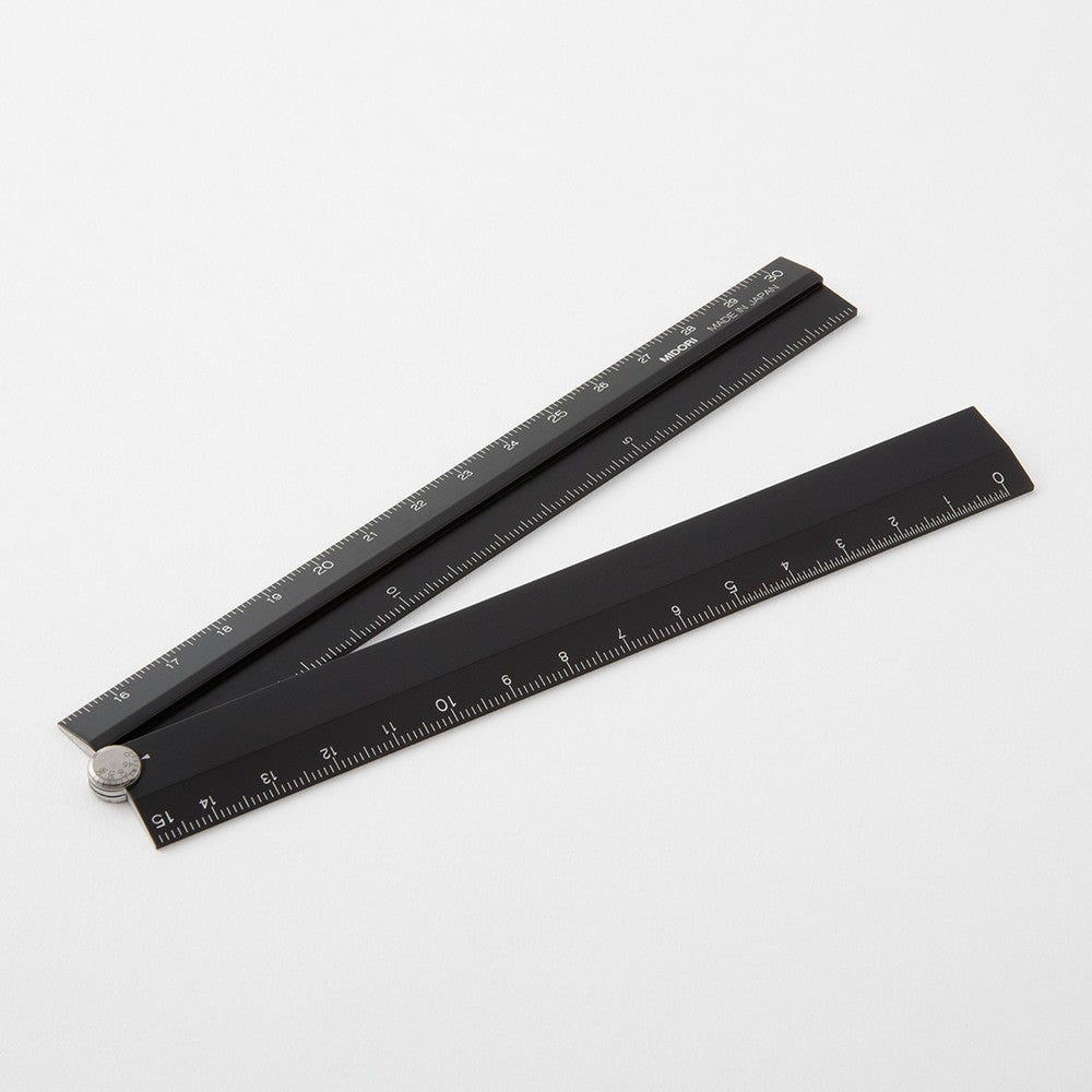 Midori 30cm Black Aluminium Folding Ruler