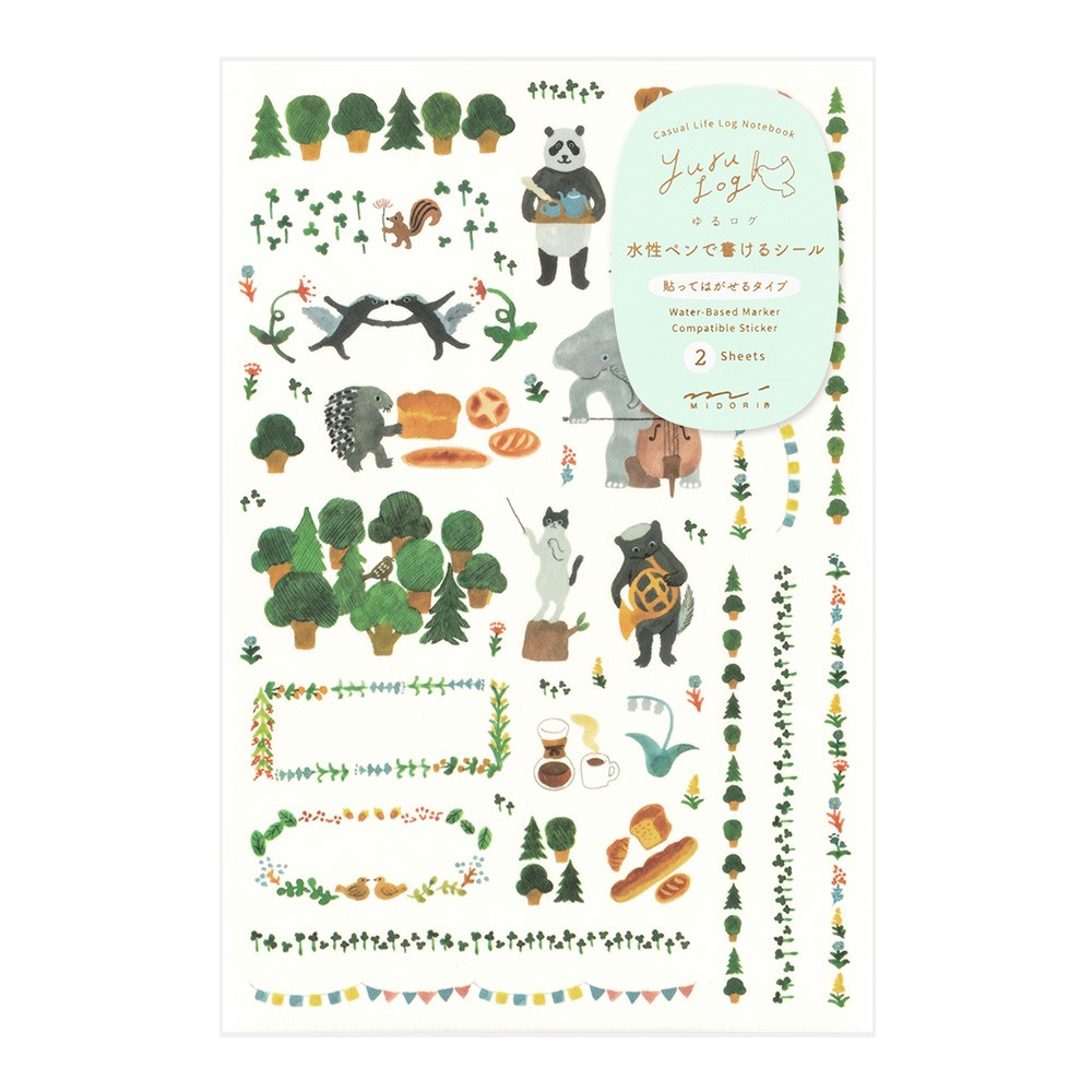 Midori Yuru Log Stickers 2 Sheets | Forest Animals