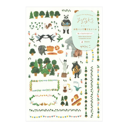 Midori Yuru Log Stickers 2 Sheets | Forest Animals
