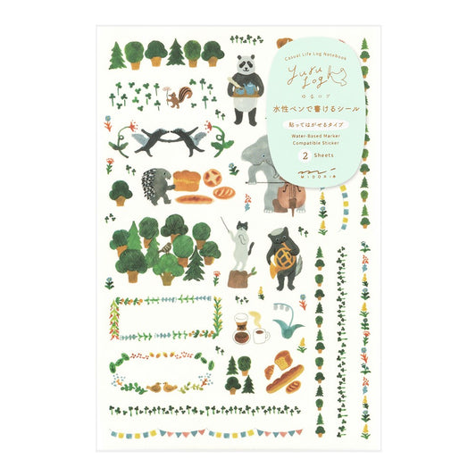 Midori Yuru Log Stickers 2 Sheets | Forest Animals