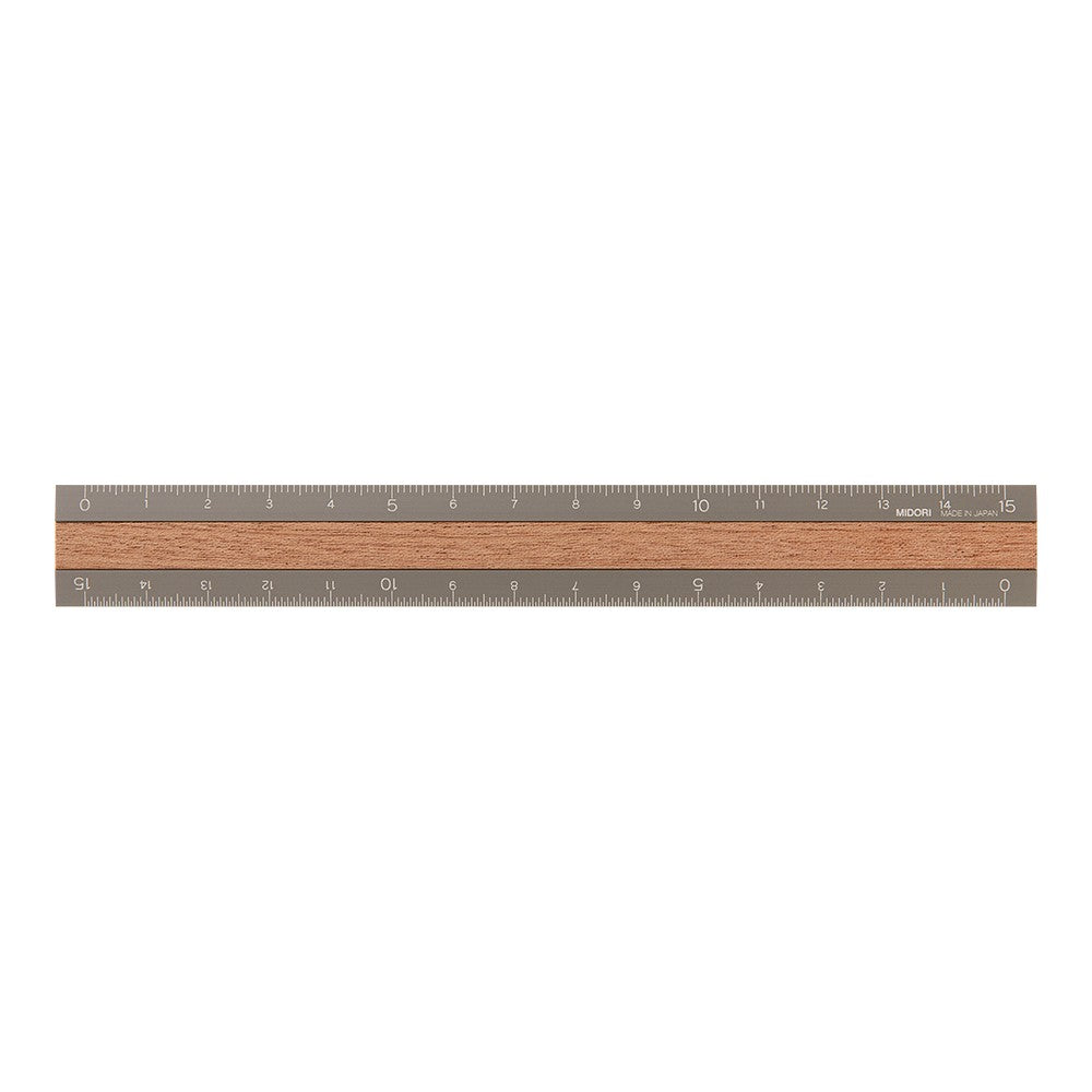 Midori Ruler 15cm | Grey + Dark Wood