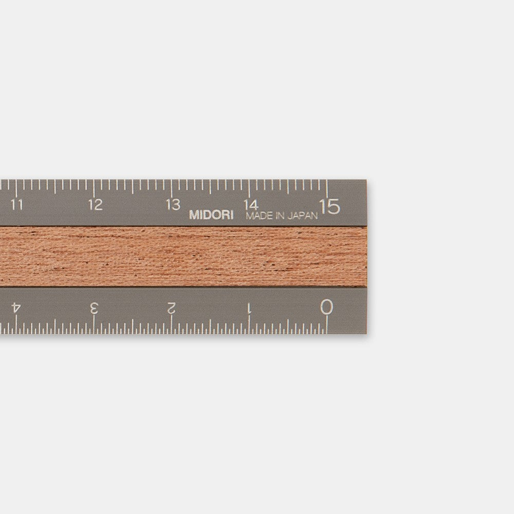 Midori Ruler 15cm | Grey + Dark Wood